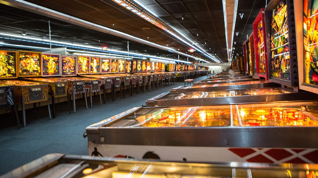 Museum of Pinball, rows of games, pinball machine collection