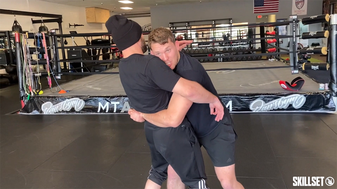 Bear hug technique, bar fight