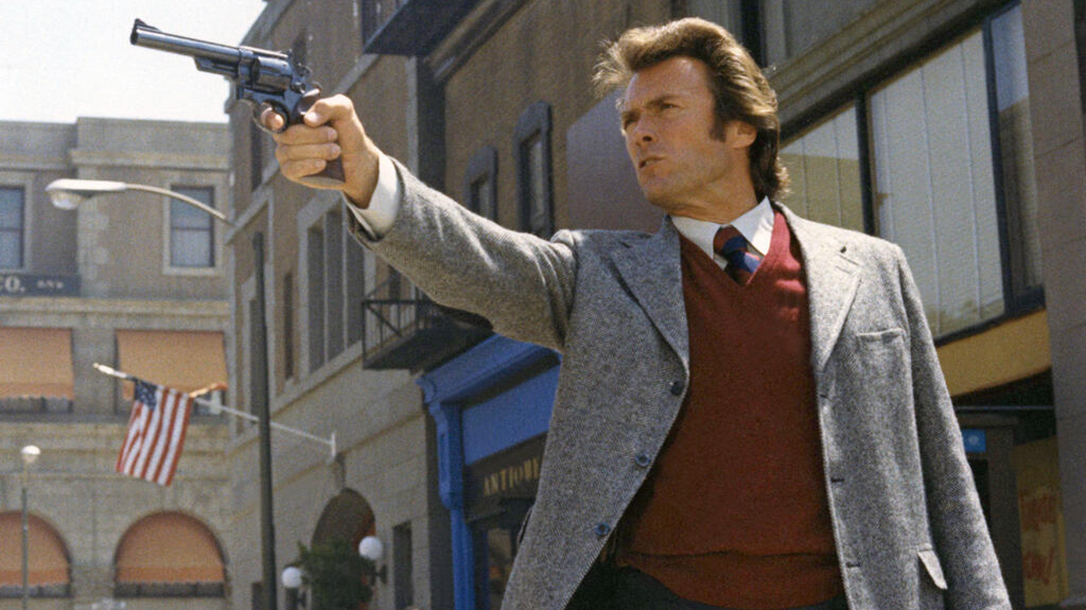 Clint Eastwood in his famous role of Dirty Harry.