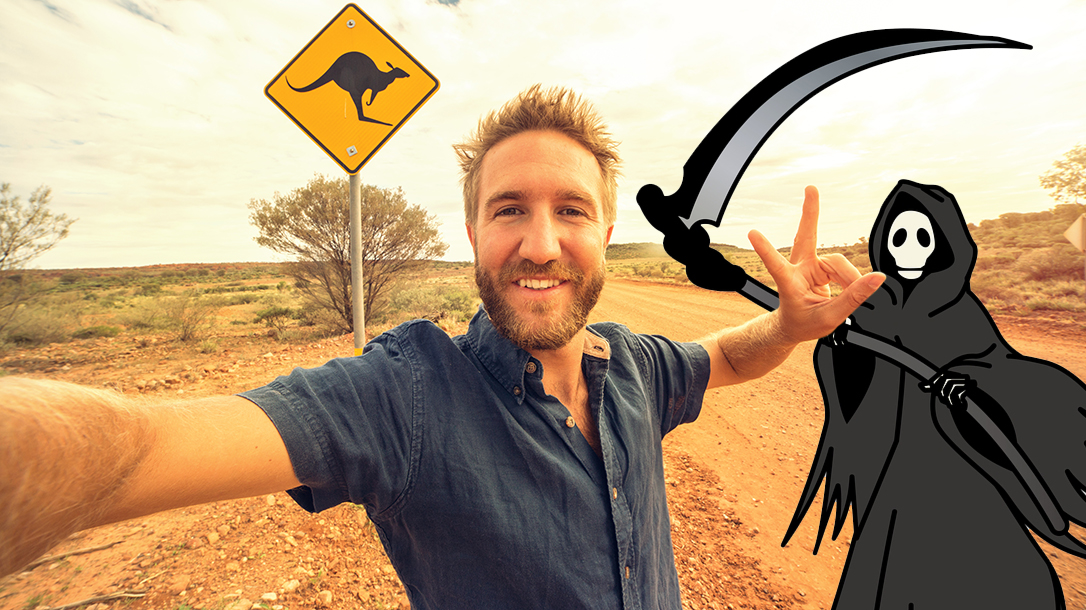 Taking a selfie with the grim reaper in the outback!
