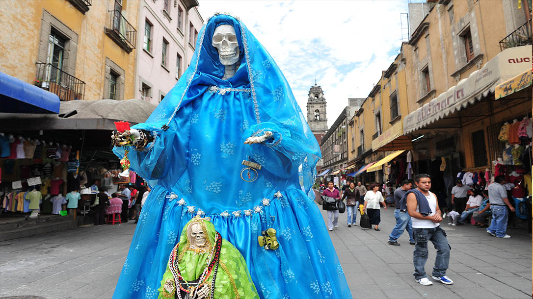 Santa Muerte beis celebrated in the streets of Mexico.