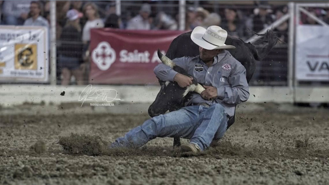 Tristan Martin makes the world of professional steer wrestling look easy.